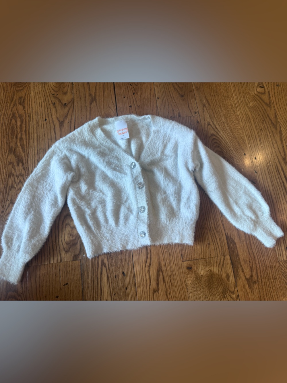 jumping beans Cream Fuzzy Button-Front Girls Sweater